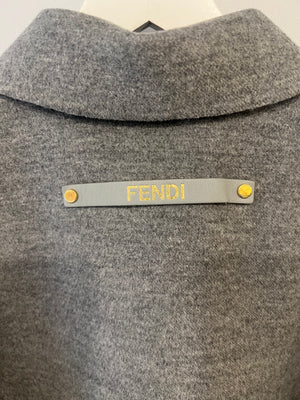 Fendi Grey Wool Belted Coat with FF Logo Lining Gold Logo Buttons Size IT 42 (UK 10) RRP £3,600