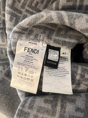 Fendi Grey Wool Belted Coat with FF Logo Lining Gold Logo Buttons Size IT 42 (UK 10) RRP £3,600
