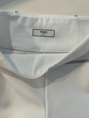 Fendi White Top and Leggings Sports Set with Silver Metallic Logo Details Size UK 8/UK 10