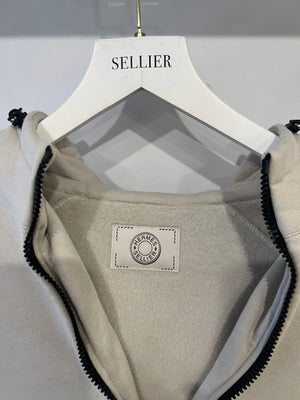 Hermès Light Grey Quarter Zip Sweatshirt with Orange Pocket Profile Detail Size M (UK 10) RRP £1,000