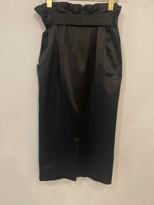 Chanel Black Satin Midi Skirt with CC Logo Detail Size FR 36 (UK 8)