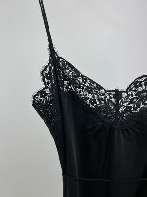 Zimmermann Black Lace Panel Slip Midi Dress with Tie Waist Detail Size 1 (UK 10)