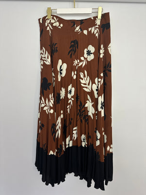 Racil Brown Mara Cupro Pleated Floral Skirt FR 44 (UK 16)