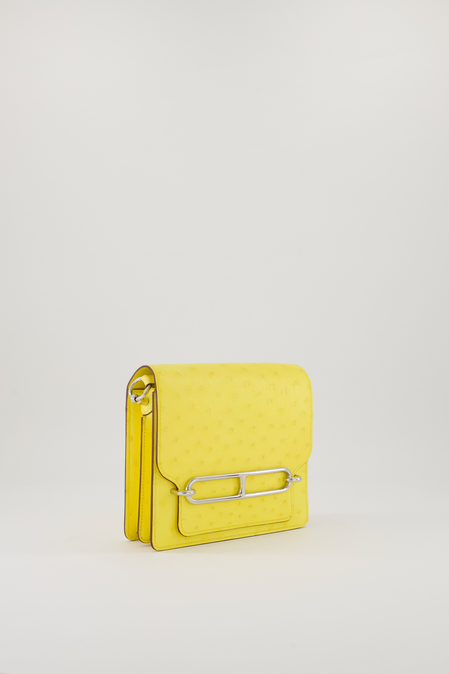 Hermès Mini Roulis 18 in Jaune Citron Ostrich Leather with Palladium Hardware