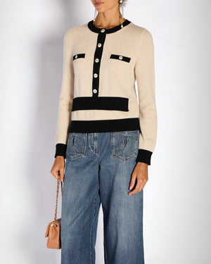 Chanel 25/W Beige & Black Button Jumper Size FR 38 (UK 10)