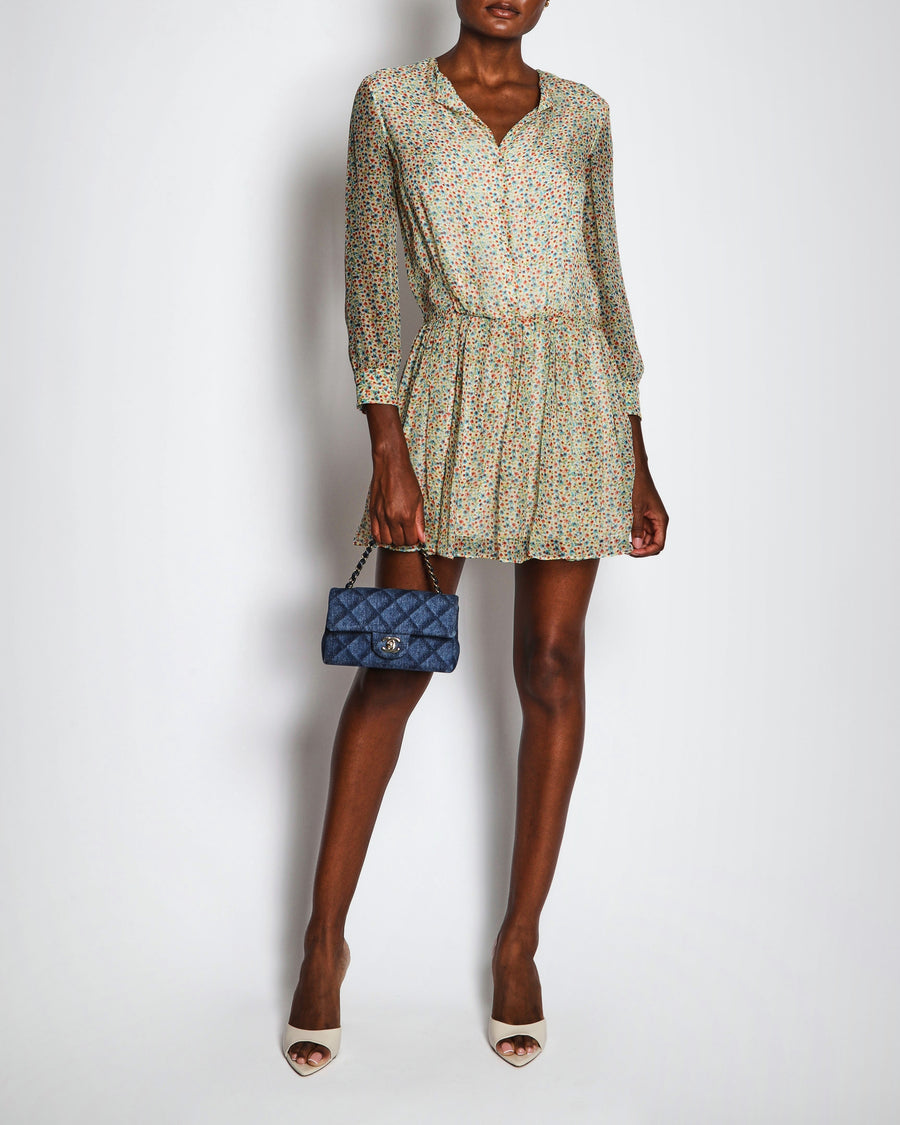 Saint Laurent Ivory Floral Print Long Sleeve Boho Dress Size FR 38 (UK 10)