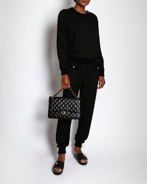 Chanel 20/C Black Quilted Long Sleeve Jumper with Embellished Button Detail Size FR 38 (UK 10)