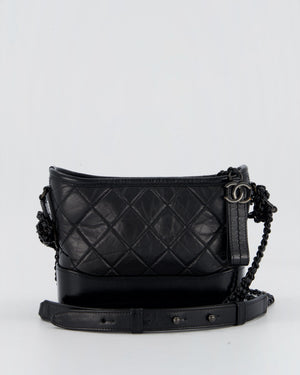 Chanel Black Small Gabrielle Bag in Calfskin Leather With So Black Hardware
