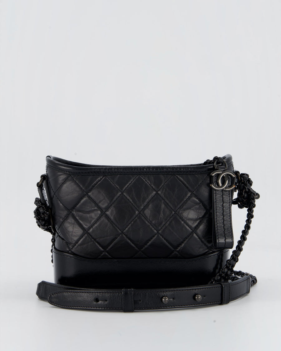 Chanel Black Small Gabrielle Bag in Calfskin Leather With So Black Hardware
