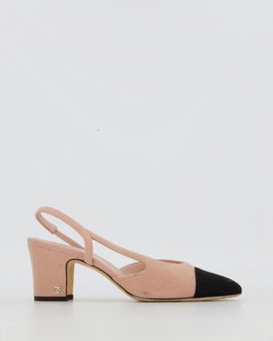 Chanel Pink Fabric Slingback Pumps with Black Cap Toe Size EU 38