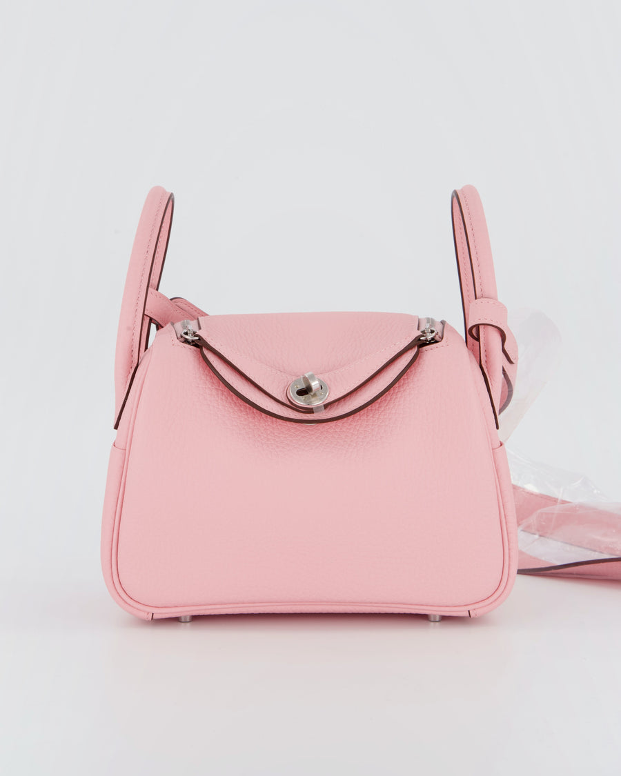 *SUPER HOT* Hermès Mini Lindy II Bag in Rose Sakura Taurillon Clemence Leather with Palladium Hardware