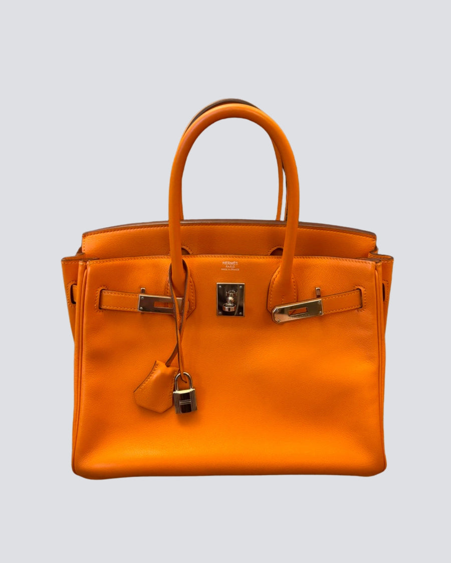 Hermès Orange Birkin 30 Bag in Swift Leather With Palladium Hardware