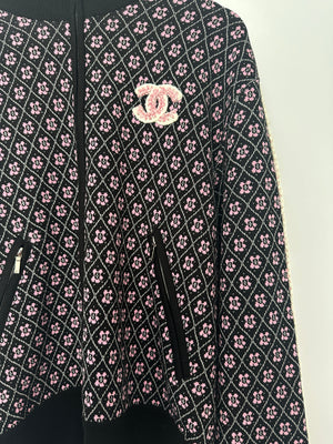 Chanel 23K Pink and Black Two-Piece Knit Tracksuit with Monogram Detail Set Size FR 42 (UK 14) / FR 44 ( UK 16)