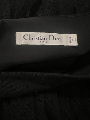 Christian Dior Black Tulle Polkadot Pleated Maxi Skirt Size FR 38 (UK 10)