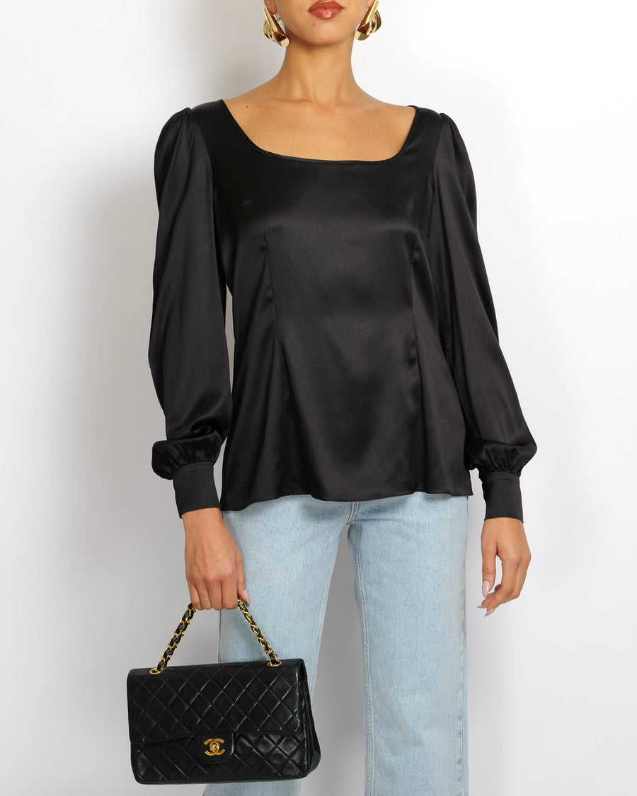 Dolce & Gabbana Black Silk Long-Sleeved Top Size IT 44 (UK 12)