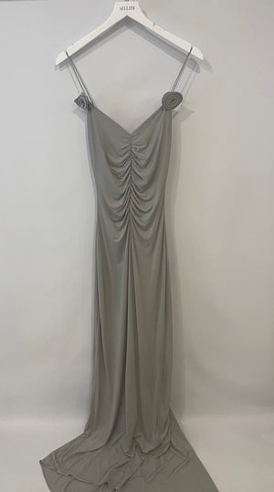 Magda Butrym Grey Maxi Dress with Ruch Detail and Rose Apliquee Size FR 34 (UK 6) RRP £1,450