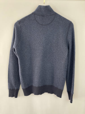 Loro Piana Menswear Navy Diagonal Striped Long Sleeve Jumper with Quarter Zip Detail IT 46 (UK 36)