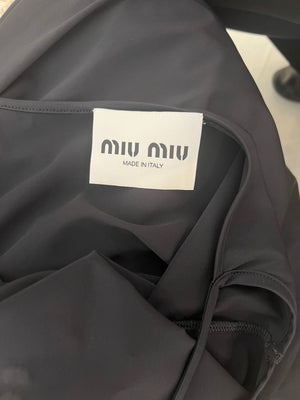 Miu Miu Black Midi Jersey Dress with White Logo Detail Size IT 38 (UK 6) RRP £1,060