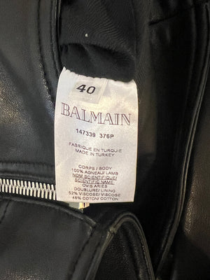 Balmain Black Leather Jacket with Silver Zippers Detail Size FR 40 (UK 12)