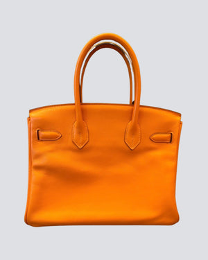 Hermès Orange Birkin 30 Bag in Swift Leather With Palladium Hardware