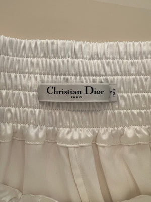 Christian Dior White Satin Shorts with Black Side Strips and Dior Vibe Detail Size S (UK 8)