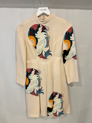 Miu Miu Cream with Colourful Prints Pleated Mini Dress Size IT 38 (UK 6)