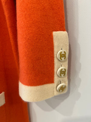 Chanel Vintage Coral and Cream Cashmere Cardigan with CC Logo Buttons Size FR 38/40 (UK 10/12)
