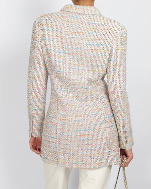 Chanel Vintage 96P Pink and Multi-Colour Tweed Long Jacket with Silver CC Logo Buttons Size FR 44 (UK 16)