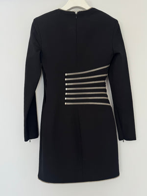 Alexander Wang Black Long-Sleeve Mini Dress with Silver Zip Detail Size US 0 (UK 4)
