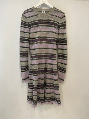 M Missoni Purple Metallic Striped Long-Sleeve Midi Dress Size IT 46 (UK 14)