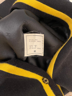 *HOT* Chanel 1994 Vintage Black and Yellow Wool Jacket & Midi Skirt Set with CC Logo Button Details Size FR 40 (UK 12)