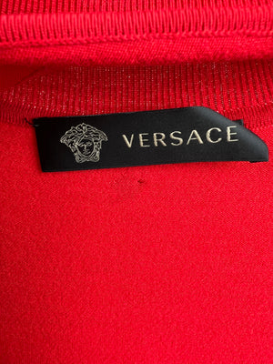 Versace Red Long Sleeve Mid Neck Jumper with Cut Out Neck Detail IT 42 (UK 10)
