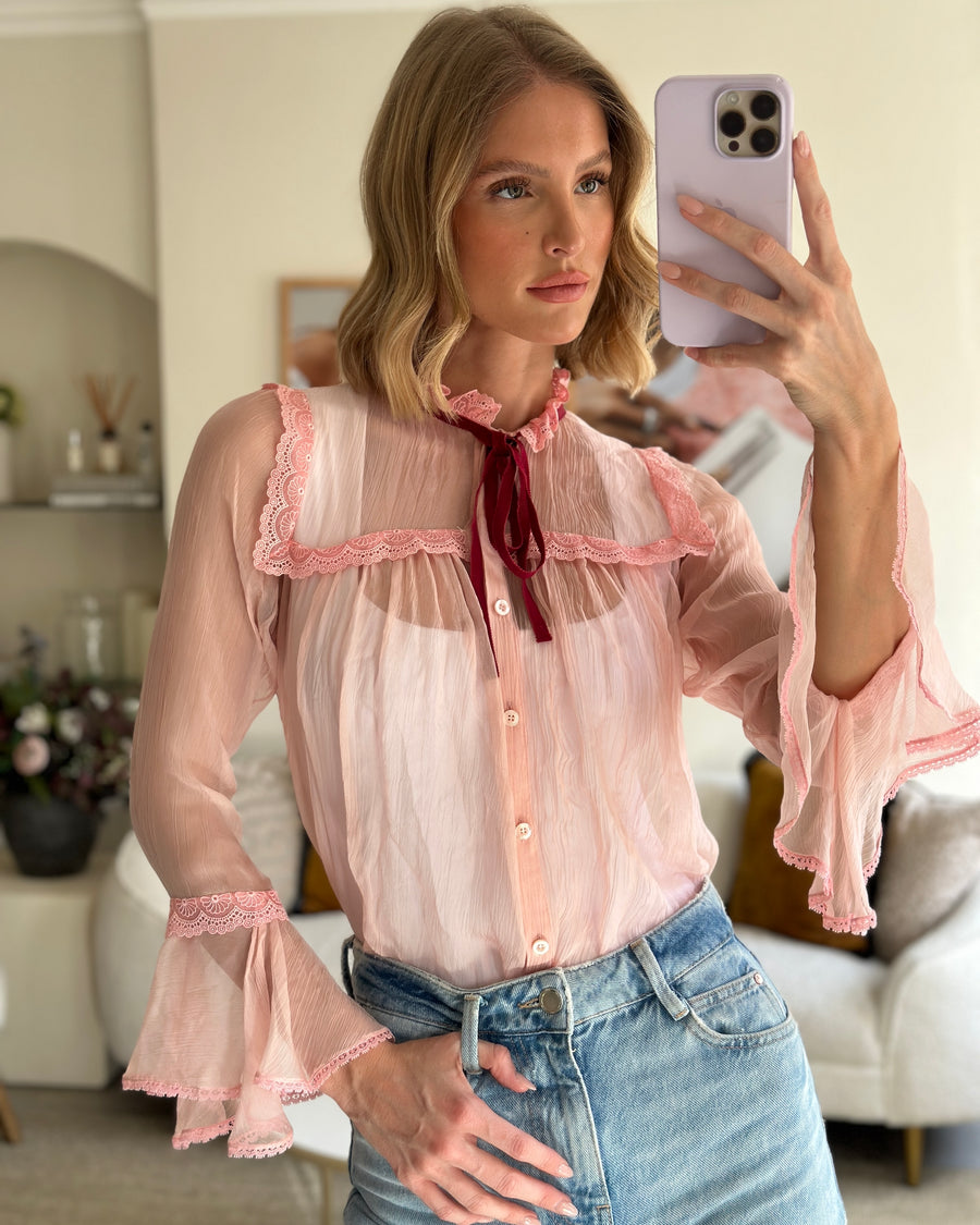 chanel pink blouse
