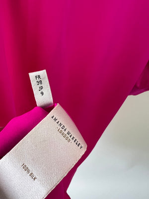 Amanda Wakeley Fuchsia Pink Long Sleeved Silk Midi Dress Size UK 10