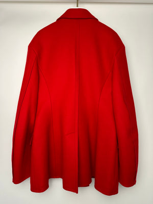 Jason Wu Collection Red Double-Breasted Felt Blazer with Raw Hem Details Size US 6 (UK 8) RRP $3595