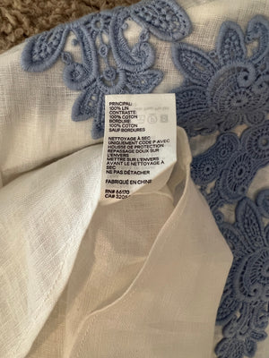Zimmermann White Linen Raie Top with Light Blue Embroidered Lace Detail Size 2 (UK 12)
