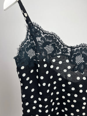 Dolce & Gabbana Black and White Polkadot Top with Lace Hem Detail Size S (UK 8)