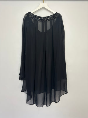Emilio Pucci Black Sheer Mini Beach Dress with Crystal Neckline Size UK 10