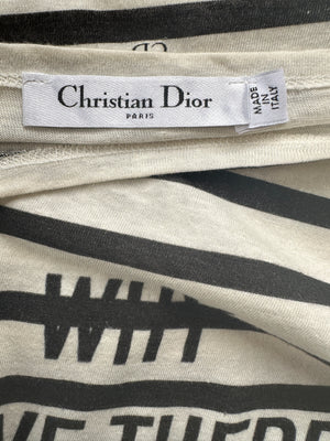 Christian Dior Cream Striped Logo Long Sleeve Top Size M (UK 10)