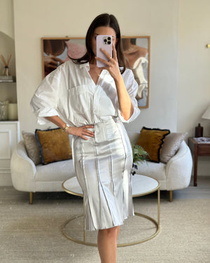 Gucci Silver Silk Pleated Hem Skirt Size IT 38 (UK 6)