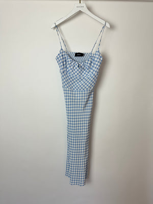 Realisation Blue & White Gingham Mini Pencil Dress with Spaghetti Strap Detail Size XS (UK 6) RRP £230