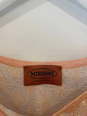 Missoni Light Pink, Orange, Yellow Metallic Long Sleeve Top Size UK 8/10