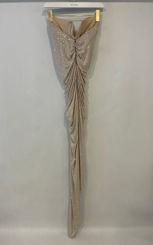 Alexandre Vauthier Beige Asymmetric Crystal Embellished Gown Dress Size FR 40 (UK 12) RRP £5,700