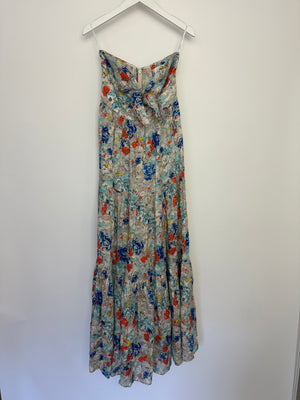 Zimmermann Blue Floral Bandeau Cut-Out Midi Dress with Blow Detail Size 0 (UK 8)