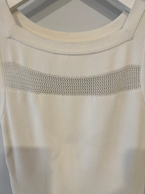 Alaïa White Ribbed Sleeveless Mini Dress with Knit and Frill Details Size FR 38 (UK 10)