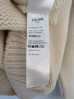 Celine Beige Cable Knitted Triomphe Long Sleeve Jumper Size S (UK 8)