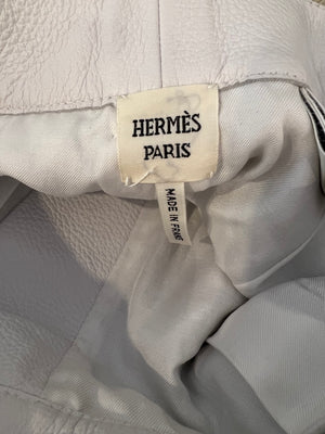 Hermès White Leather Shorts with White Pearl Logo Button Size FR 36 (UK 8)