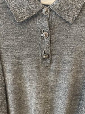 Chanel 08A Grey Two Piece Cashmere Detachable Top and Cardigan Set with Silver Metallic Details Size FR 40 (UK 12)