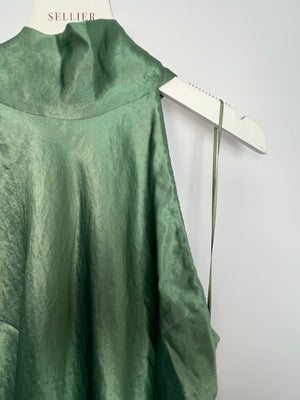 Galvan Green Silk Halter Neck Maxi Dress with Neck Tie Detail Size FR 44 (UK 16)