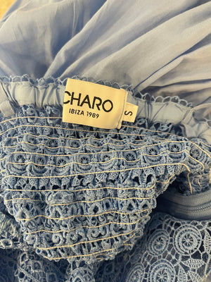 Charo Ruiz Blue Cotton Cindy Maxi Dress with Lace Detail Size S (UK 8)